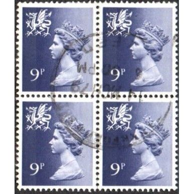 1971-92 Wales Regional Machin Definitives . 9p. Value. Deep Violet. F/Used Blk 4