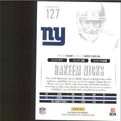 2013 Panini Prestige Football Hakeem Nicks