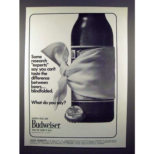 1972 Budweiser Beer Ad - Taste Difference Blindfolded