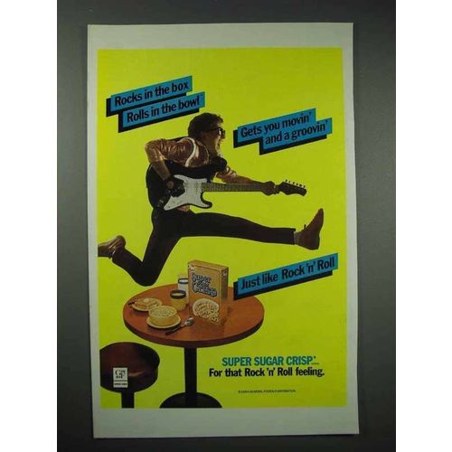 1985 Post Super Sugar Crisp Cereal Ad - Rocks Rolls