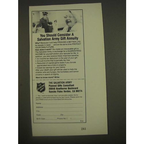 1985 The Salvation Army Ad - You Should Consider A Gift Annuity
