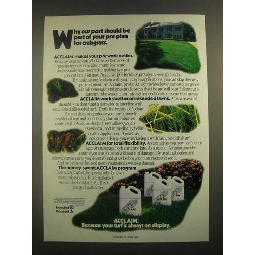 1988 Hoechst Roussel Acclaim 1EC Herbicide Ad - Pre Plan for Crabgrass