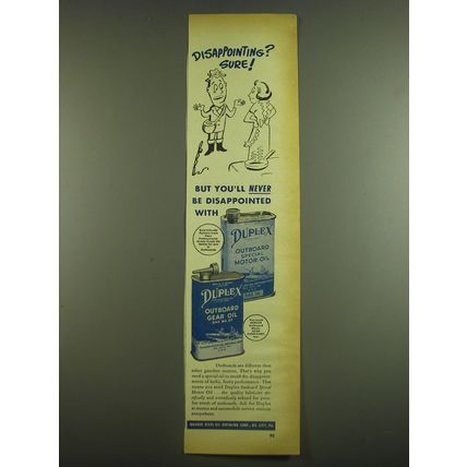 1952 Duplex Outboard Special Motor Oil and Outboard Gear Oil Ad
