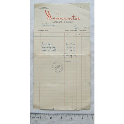 1962 invoice The Deanwater, Woodford, Cheshire