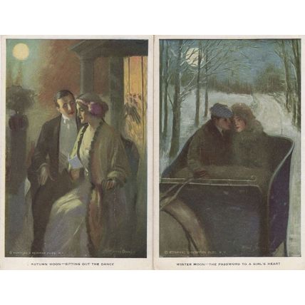 Alfred Davy Winter Autumn Moon 2x WW1 Painting Postcard s