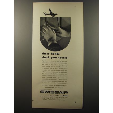 1953 Swissair Airlines Ad - These hands check your course