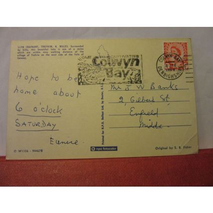 LLYN CRAFNANY, TREFRIW, NORTH WALES used vintage postcard CRAFNANT 1969 pm =