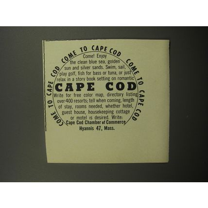 1955 Cape Cod Chamber of Commerce Advertisement - Come to Cape Cod