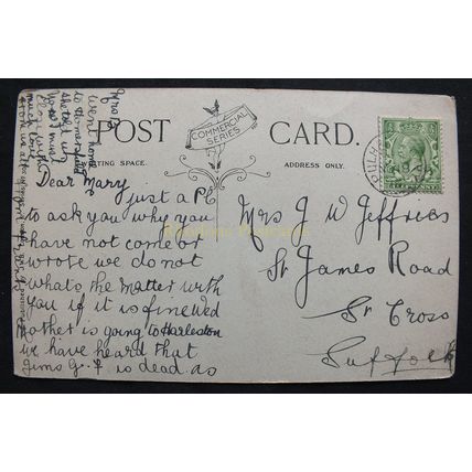 Genealogy Postcard - Sent To Mrs J W JEFFRIES, St Cross, Suffolk, Nov 1918