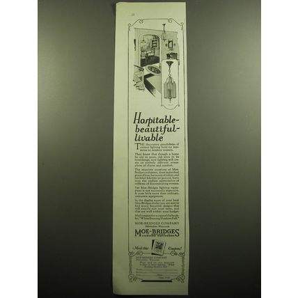 1928 Moe-Bridges Lighting Ad - Hospitable - beautiful - livable