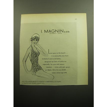 1958 I. Magnin Cole of California Swim Suit Advertisement