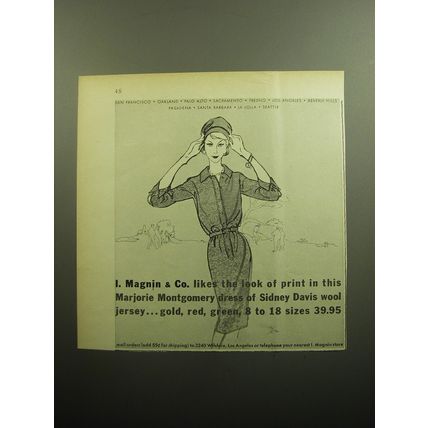 1958 I. Magnin Dress by Marjorie Montgomery Advertisement