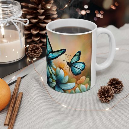 March Aquamarine Birth Month Colors Fairies & Butterflies #2 Mug 11oz AI Decorat