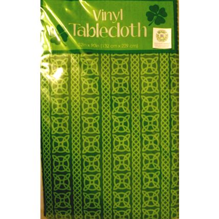 "ST PATRICK'S DAY 52x90 OBLONG IRISH CELTIC KNOT GREEN VINYL TABLECLOTH"