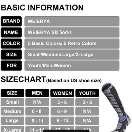WEIERYA Ski Socks 2 Pairs Black/Gray Large for Skiing, Snowboarding, Outdoor