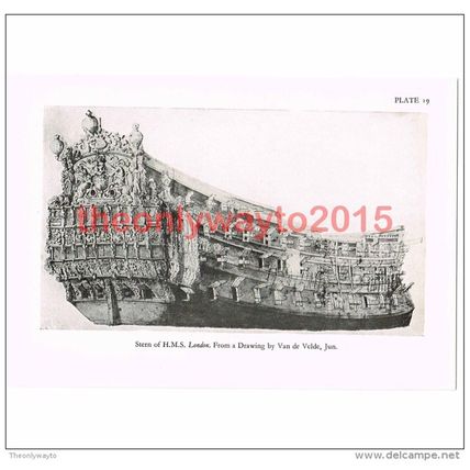 Stern of HMS London, Van de Velde, Book Illustration (Print), c1950