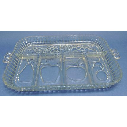 Vintage INDIANA GLASS Crystal Clear Divied Fruit Serving Tray Dish Pear Apple