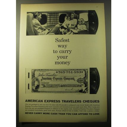 1960 American Express Travelers Cheques Ad - Safest way to carry your money