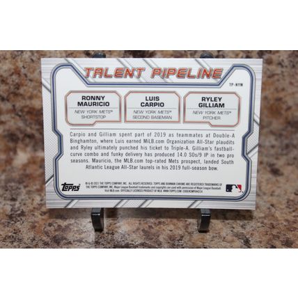 2021 bowman chrome baseball talent pipeline ronny mauricio/liis carpio/ryley gil