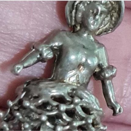 Antique Vintage Victorian 1890-s Solid Silver Lady Doll Pendant on Modern Chain.