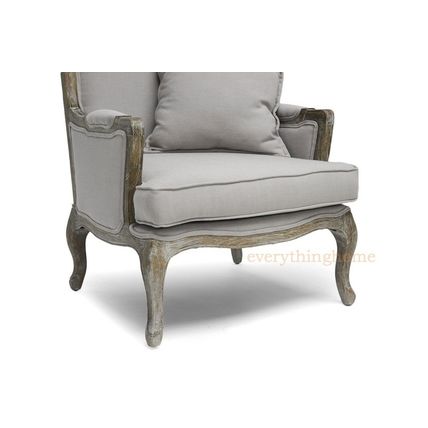 Antiqued Distressed Oak Finish French Lounge Accent Arm Chair Beige-Gray Linen