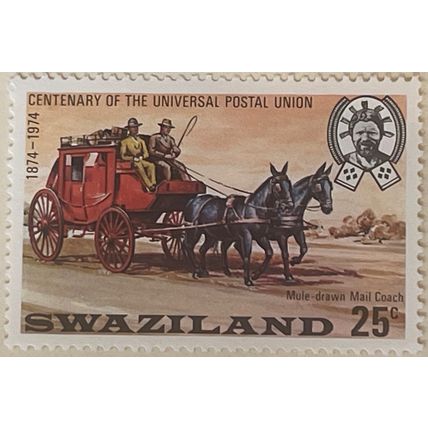 Swaziland QEII 1974 UPU 25c Mule Mail Coach Mounted Mint MM SG 218 postage stamp
