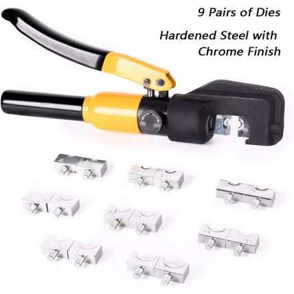 10 Tons Hydraulic Crimping Tool Battery Cable Lug Terminal Crimper with 9 Pairs