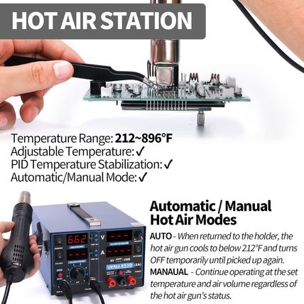 YIHUA 853D 2A USB SMD Hot Air Rework Soldering Iron Station, DC Power Supply 0-1