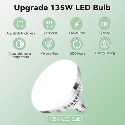 2Pack 135W Photography Light Bulb Dimmable Tricolor LED Bulbs 2700-6400K Colour
