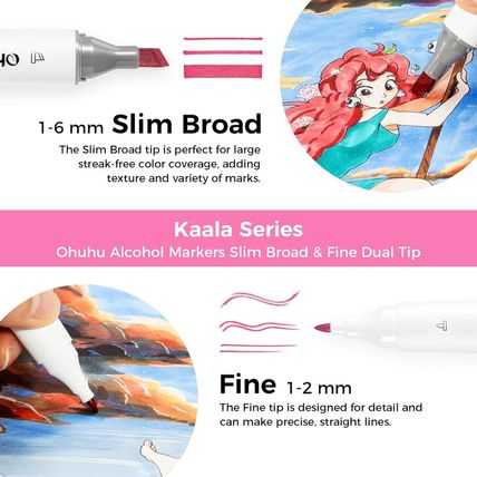 Ohuhu Alcohol Markers: 60 Colors Slim Broad and Fine Double Tipped Kaala Marker