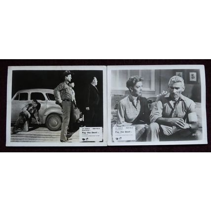 PAY THE DEVIL (1957) 2 UK FOH / Lobby cards ***Jeff Chandler, Orson Welles***