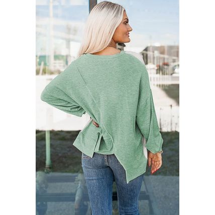 Colorblock Stitching Irregular Hem Long Sleeve Top