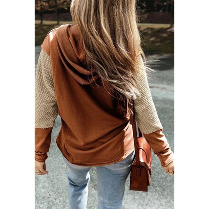 Chestnut Contrast Sleeves Patchwork Colorblock Hoodie