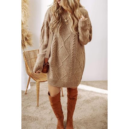 Parchment Cable Knit Drop Shoulder Loose Fit Sweater Dress
