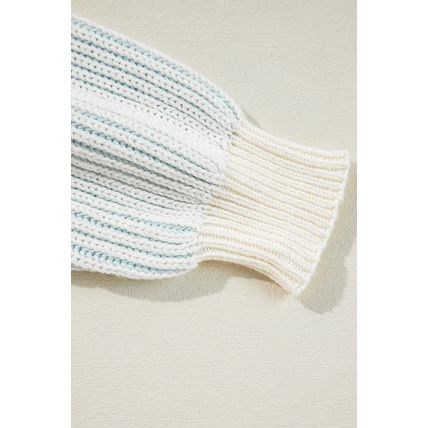 Multicolour Colorblock Textured Knit Bubble Sleeve Sweater