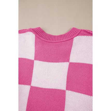 Rose Stripe Checkered Bishop Sleeve Sweater