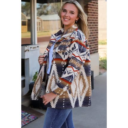 Multicolor Aztec Print Button-Up Oversized Jacket