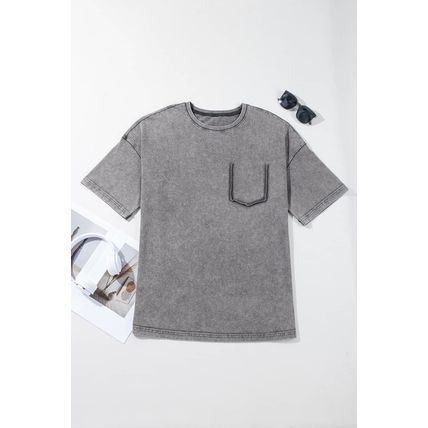 Philippine Gray Mineral Wash Half Sleeve Boyfriend Vintage T Shirt