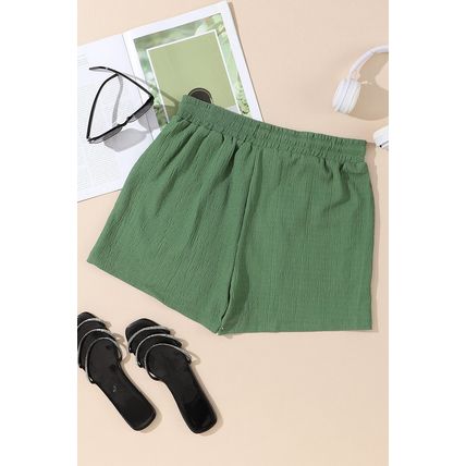 Green Flap Pocket Casual Drawstring Shorts