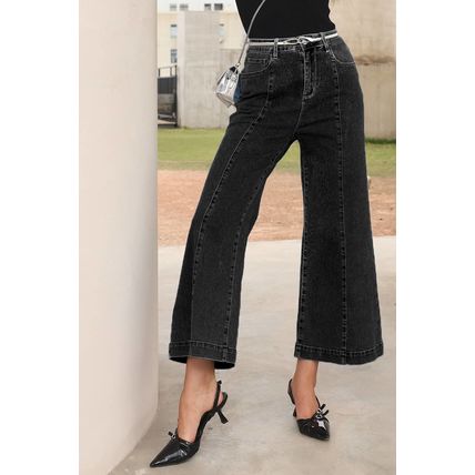 Black Plain Seam Detail Flared Bottom Ankle Length Jeans