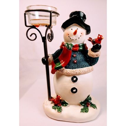 Festive Ceramic Snowman Candle Holder Decor, Whimsical Christmas Centerpiece, Ch