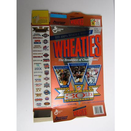General Mills 1996 Cereal Box Wheaties 30th Anniversary Super Bowl 1967-1996 NFL