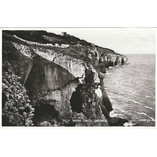 Vintage Postcard Tilly Whim Caves Swanage Valentine's Silveresque Bay Sea Cliffs