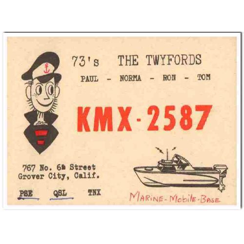 kmx-2587 paul twyford grover city calif 1960s cb qsl vintage postcard2