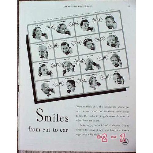 AMERICAN TELEPHONE TELEGRAPH 1940 ATT AT and T rates vintage ad