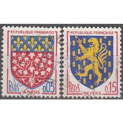France 1962 Michel 1406 - 1407 O Cote (2008) 0.30 € Armoirie Amiens & Nevers