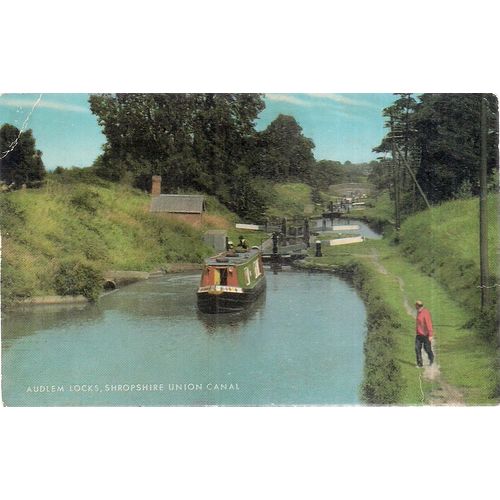 AUDLEM LOCKS, SHROPSHIRE UNION CANAL, vintage postcard J Salmon unused /