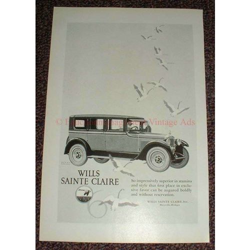 1925 Wills Sainte Claire Car Ad, Superior in Stamina!!