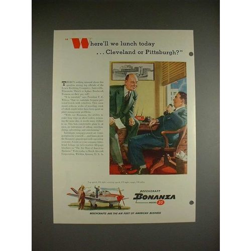1948 Beechcraft Bonanza Model 35 Airplane Ad - Lunch!