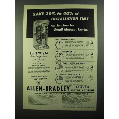 1950 Allen-Bradley Bulletin 600 Starting Switches Ad - Installation Time